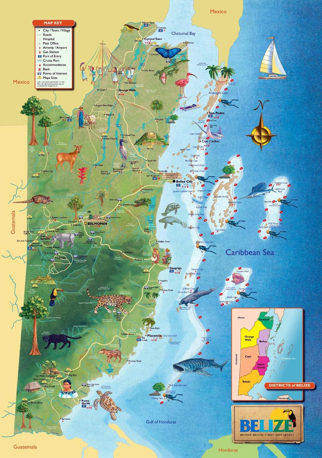 Kaart Belize ' i juga