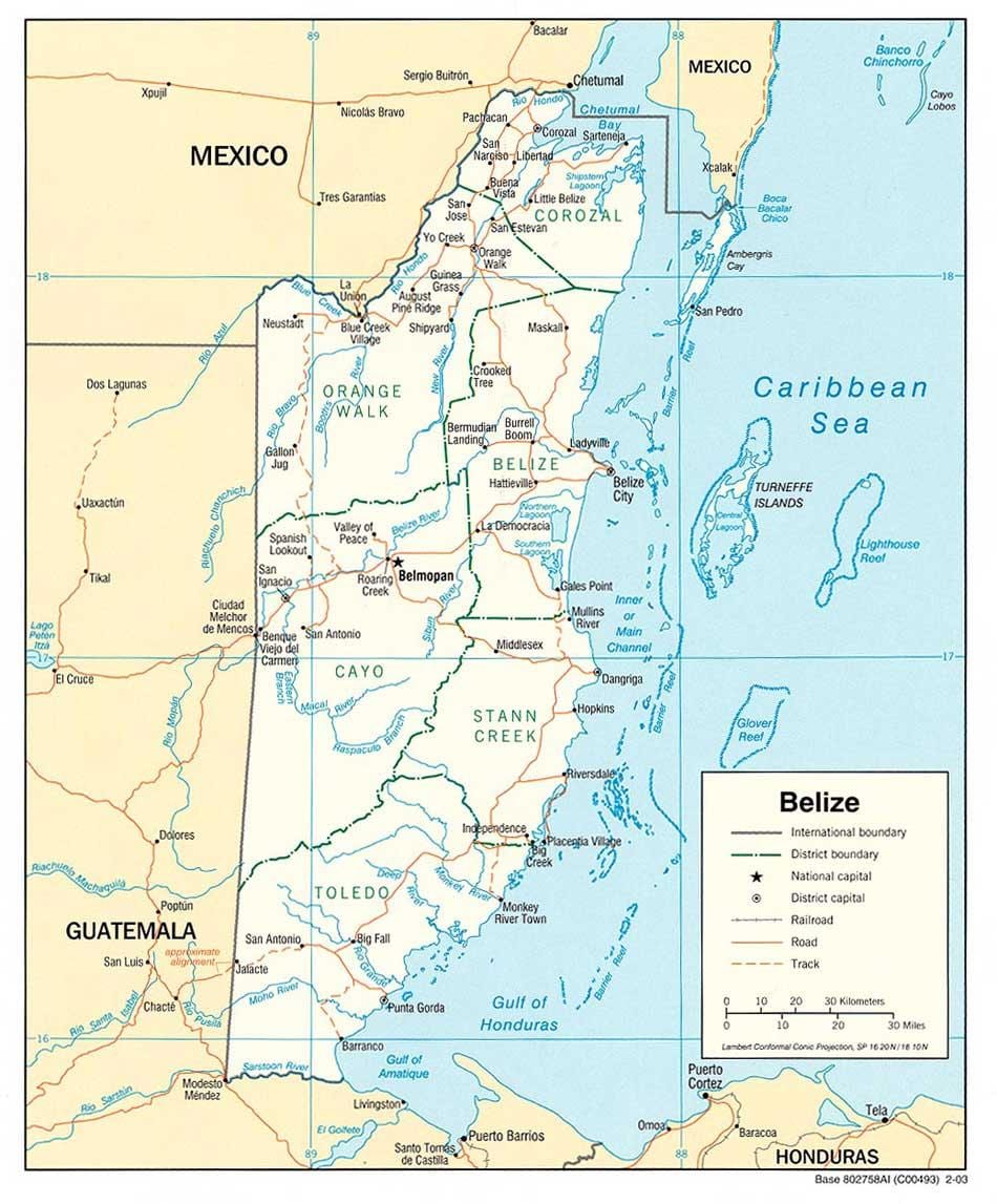 Belize jõed, kaart