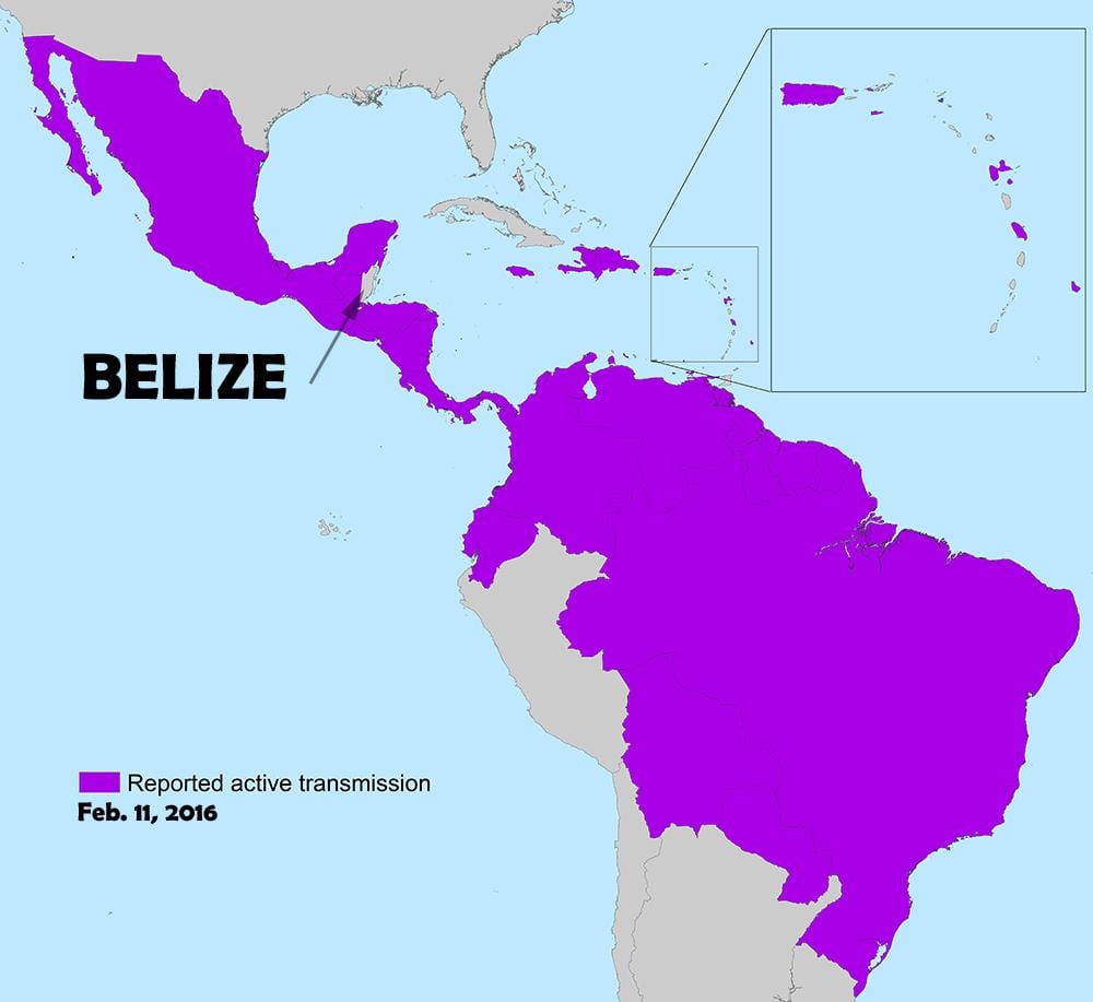 Kaart Belize zika