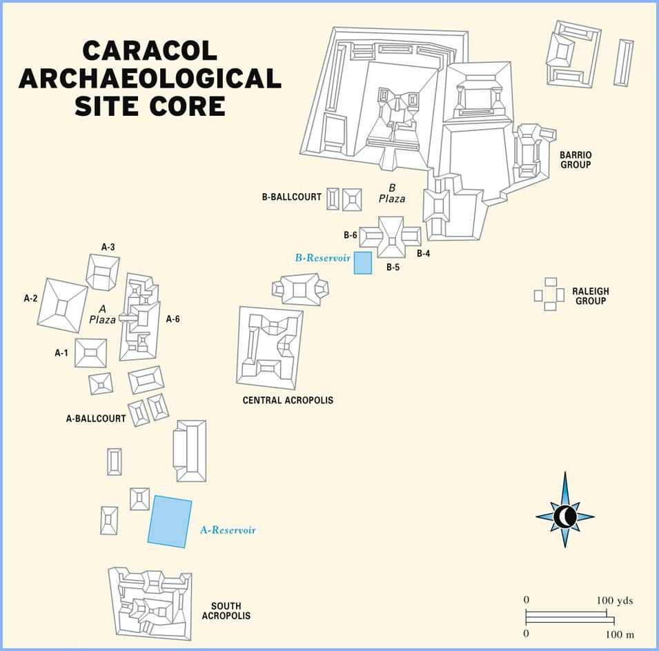 caracol varemed Belize kaart