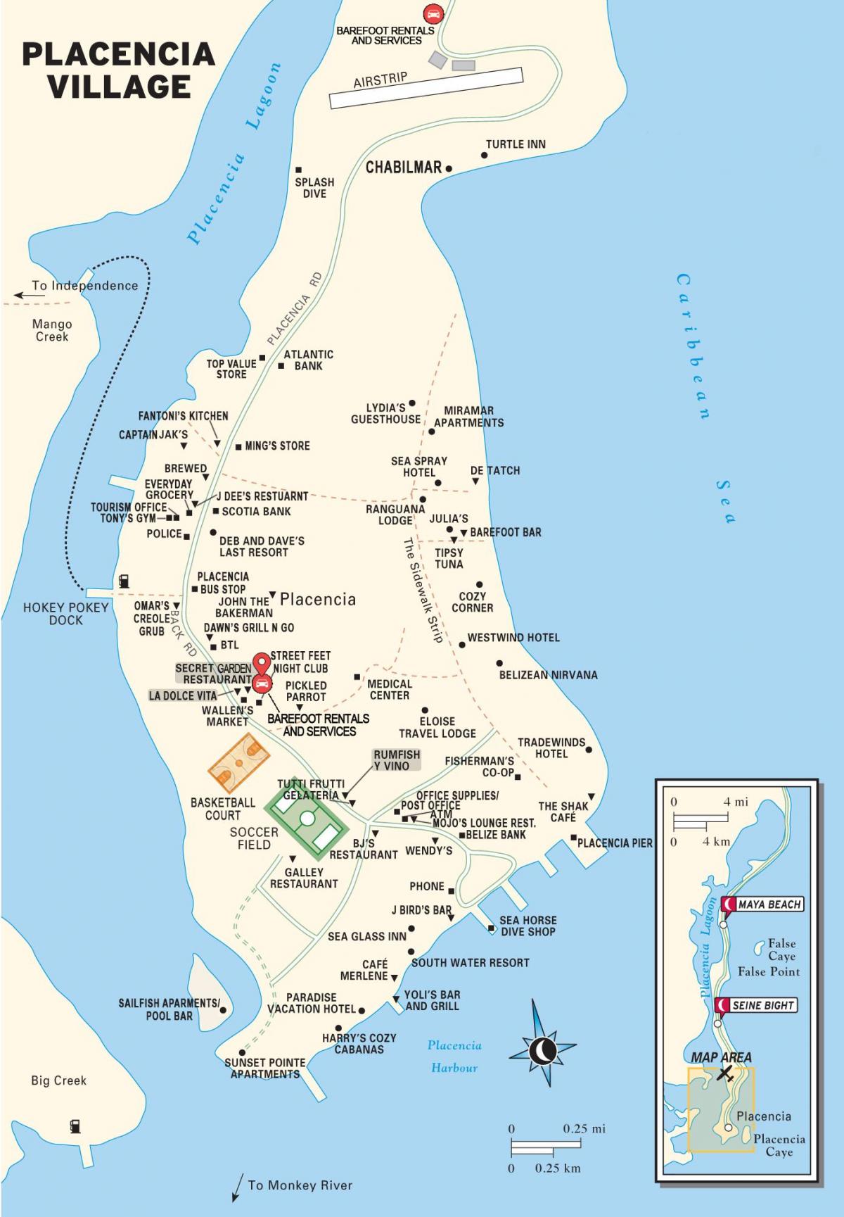 kaart placencia küla Belize