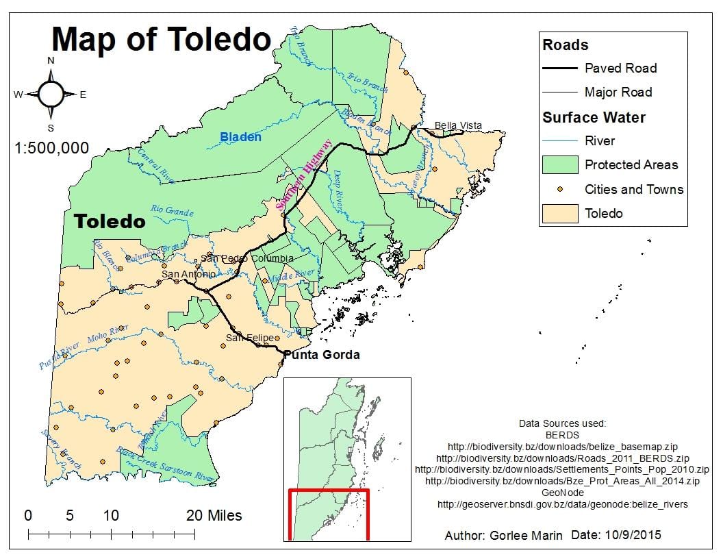 kaart toledo linnaosa Belize
